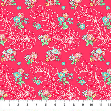 Red Multi Feather Floral Quilting in Bloom 44"/45" Fabric Per Yard