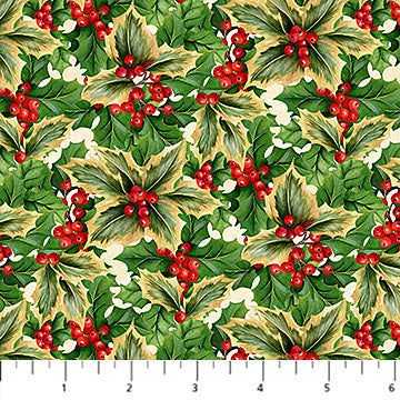 Deck The Halls Holly Multi Beige Multi 44"/45" Cotton Fabric Per Yard