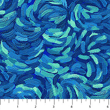 Brushstroke Dark Teal Multi Starry Night 44"/45" Cotton Fabric Per Yard