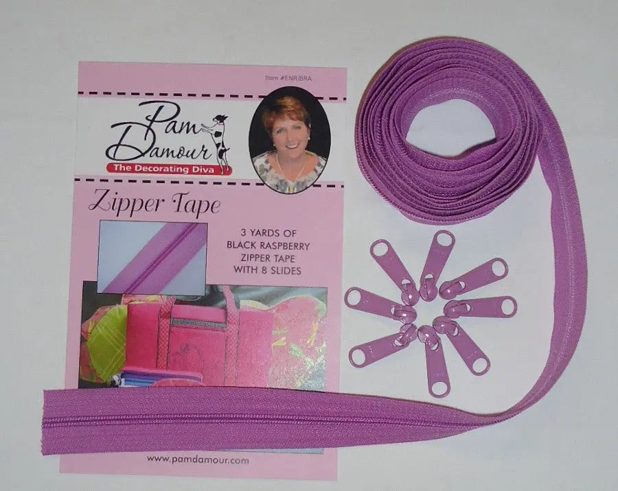 3 yards of Reversible Coil Zipper Tape with 8 Slides Black Raspberry - Linda's Electric Quilters