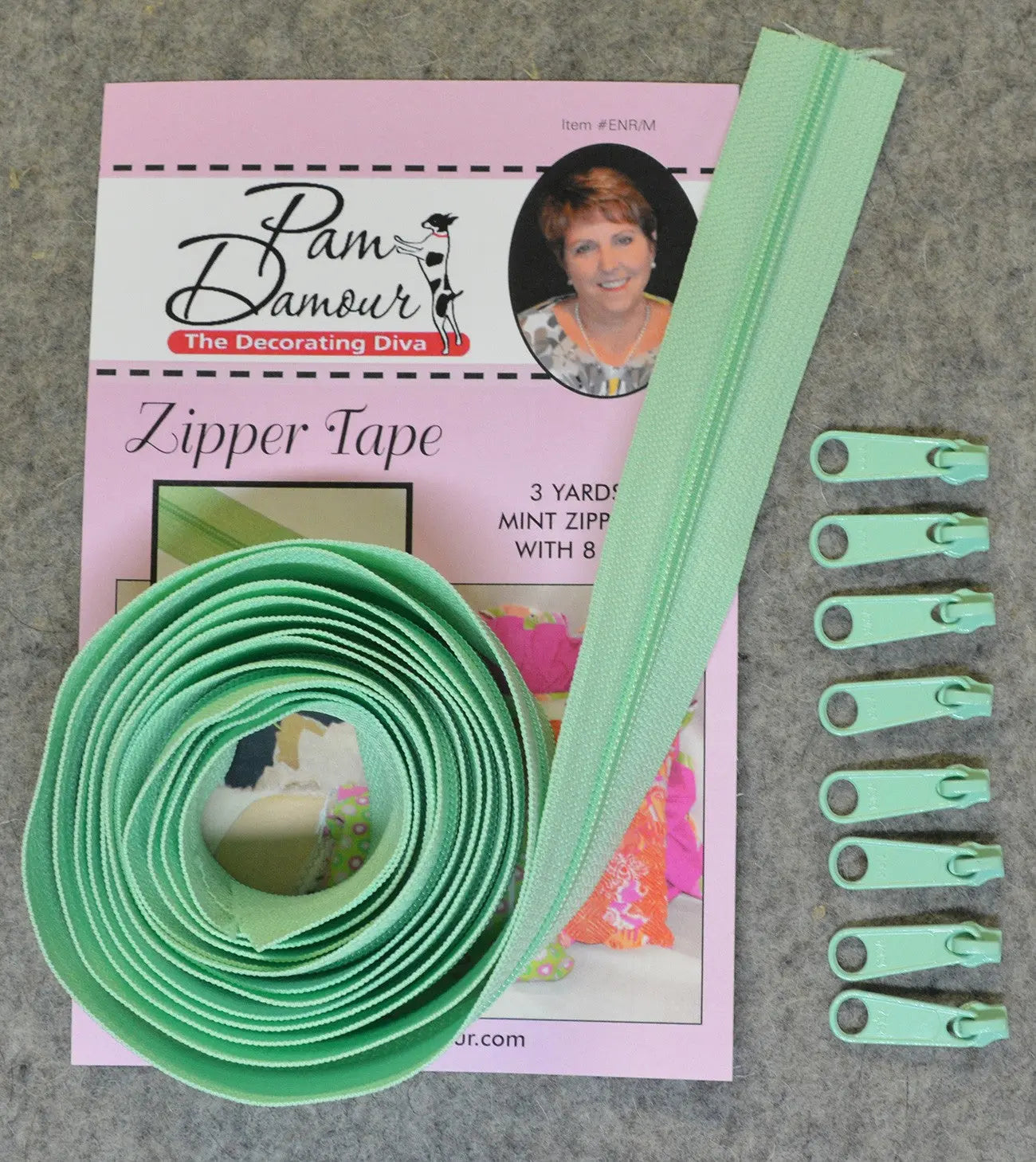 3 yards of Reversible Coil Zipper Tape with 8 Slides Mint