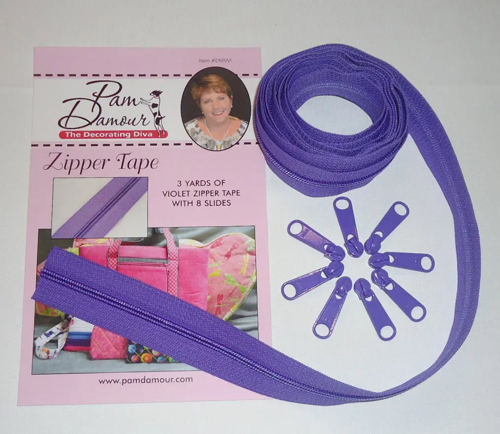 3 yards of Reversible Coil Zipper Tape with 8 Slides Violet - Linda's Electric Quilters