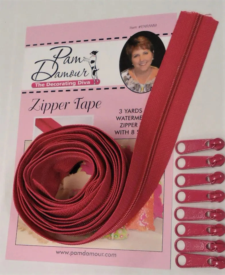3 yards of Reversible Coil Zipper Tape with 8 Slides Watermelon - Linda's Electric Quilters