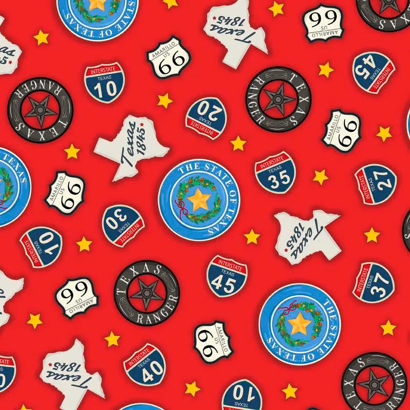 Road Signs Cotton Fabric per yard : All Texas Shop Hop - Linda's Electric Quilters