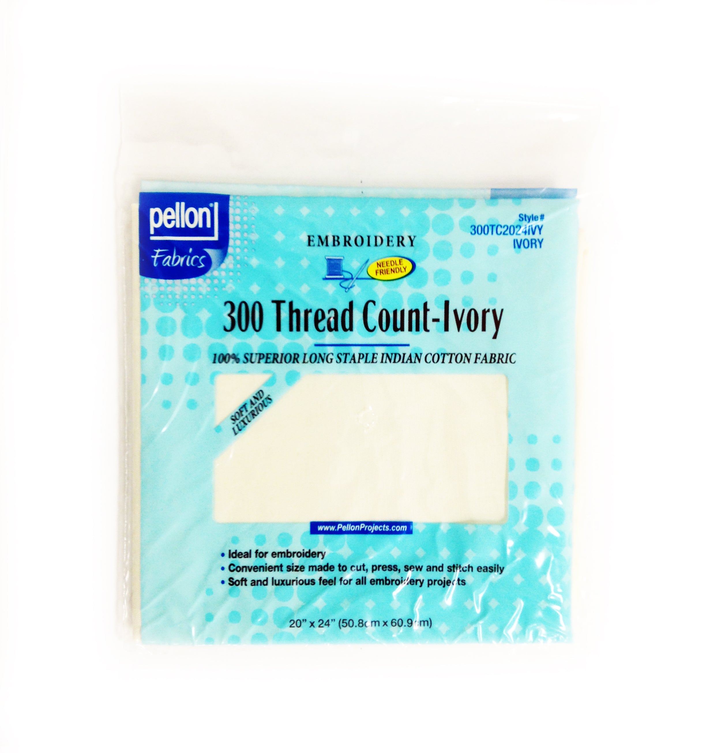 Pellon® 300TC Long Staple Cotton Embroidery Fabric 20" x 24" Package. Color: Ivory.