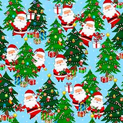 Christmas Favorites - Santa and Christmas Trees - Sky Blue 44" / 45" Fabric Per Yard
