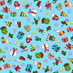 Christmas Favorites - Presents - Sky Blue 44" / 45" Fabric Per Yard