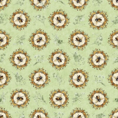 Queen Bee - Bee Circle Vignette - Light Sage 44" / 45" Fabric Per Yard