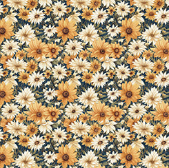 Quilting Treasures Queen Bee packed floral quilting cotton fabric in Midnight