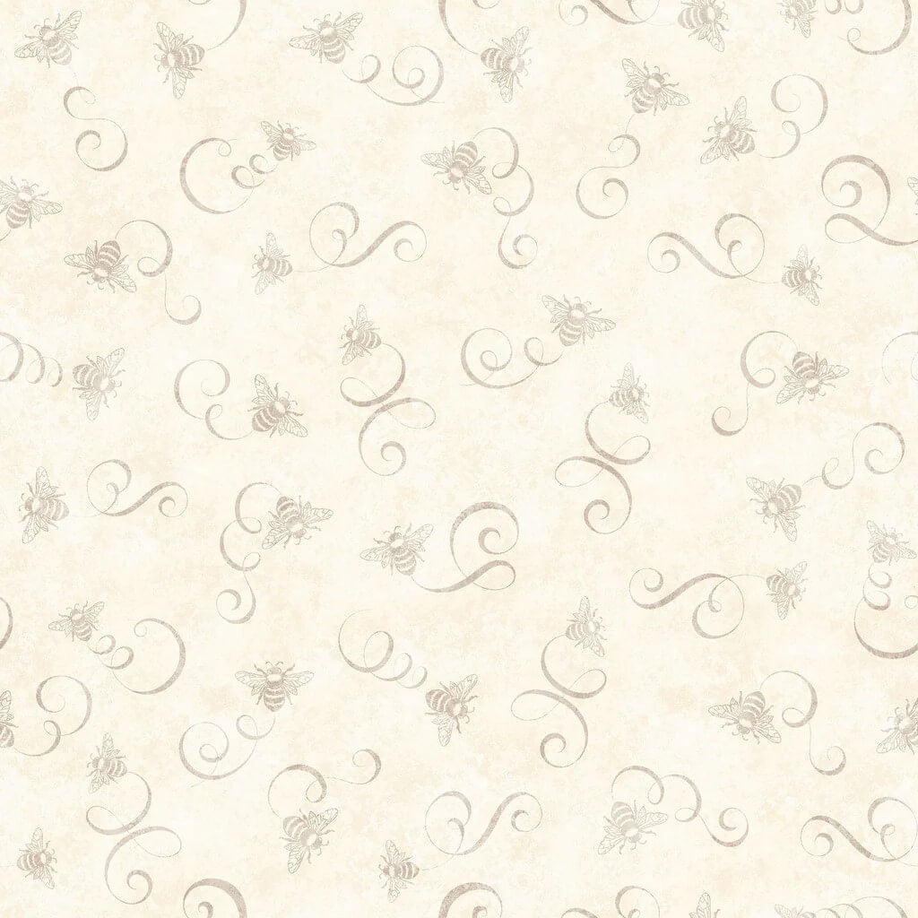 Queen Bee - Bee & Scroll Toss - Cream 44" / 45" Fabric Per Yard