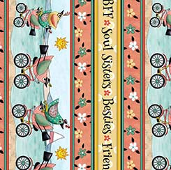 Quilting Treasures Life is Better with Friends bird stripe quilting cotton fabric in Multi
