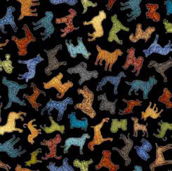 QT Top Dog Silhouette Toss quilting fabric in Black