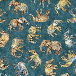 Quilting Treasures Kindred Spirits tossed elephants quilting cotton fabric