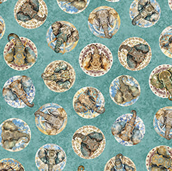 Quilting Treasures Kindred Spirits elephant heads quilting cotton fabric in Seafoam
