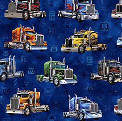 Quilting Treasures Heavy Metal big rigs truck quilting cotton fabric in Midnight