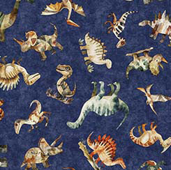 Quilting Treasures DINOROARS tossed dinosaurs quilting cotton fabric in Navy