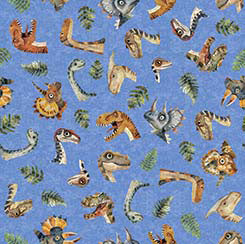 Quilting Treasures DINOROARS dino heads and ferns quilting cotton fabric in Blue