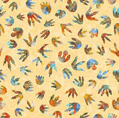 Quilting Treasures DINOROARS dino tracks quilting cotton fabric in Gold