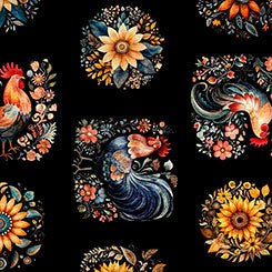 Quilting Treasures Poultry in Motion Roosters and Sunflowers quilting cotton
