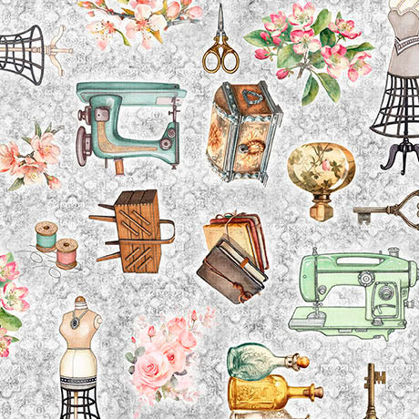 Gray Sewing Antiquities Sew Shabby Chic Cotton 44"/45" Fabric Per Yard
