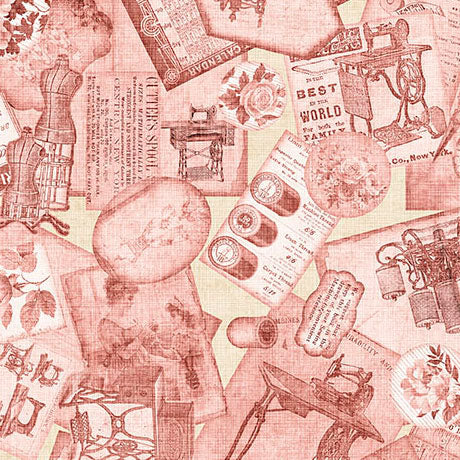 Rose Sewing Ephemera Sew Shabby Chic Cotton 44"/45" Fabric Per Yard
