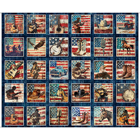 American Country Picture Patch Navy 44"/45" Cotton Fabric Per Yard