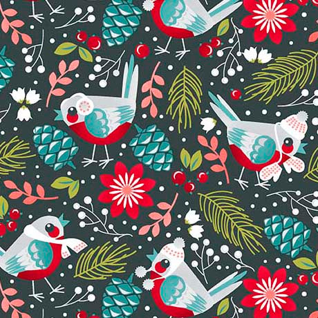 12 Days of Christmas Calling Birds Hunter Cotton Fabric 44"/45" Fabric Per Yard