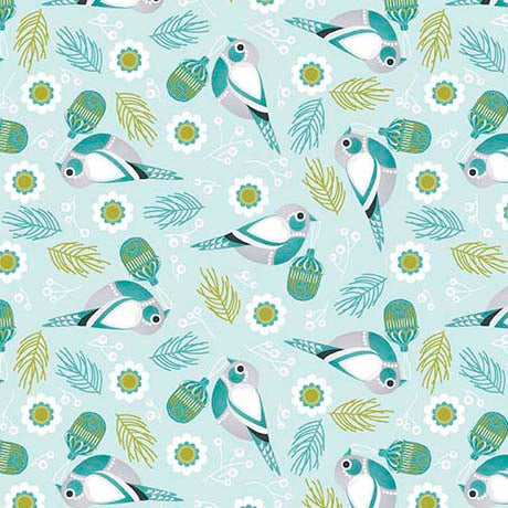 12 Days of Christmas Turtle Doves Light Aqua Cotton Fabric 44"/45" Fabric Per Yard