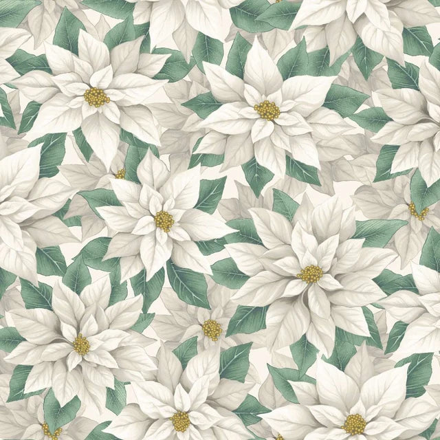 Poinsettia Splendor 108" Winter White Multi Cotton Wideback Fabric Per Yard