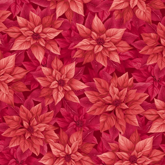 Poinsettia Splendor 108" Red Cotton Wideback Fabric Per Yard