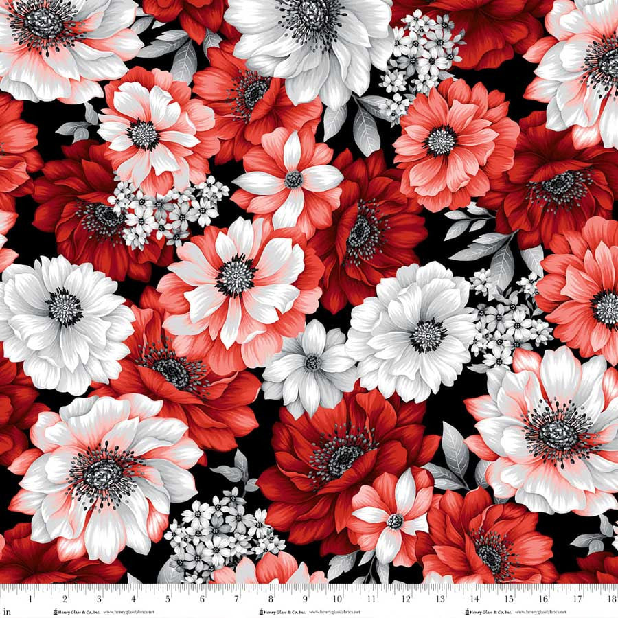 Red White Large Floral Scarlet's Treasure 44"/45" Cotton Fabric Per Yard