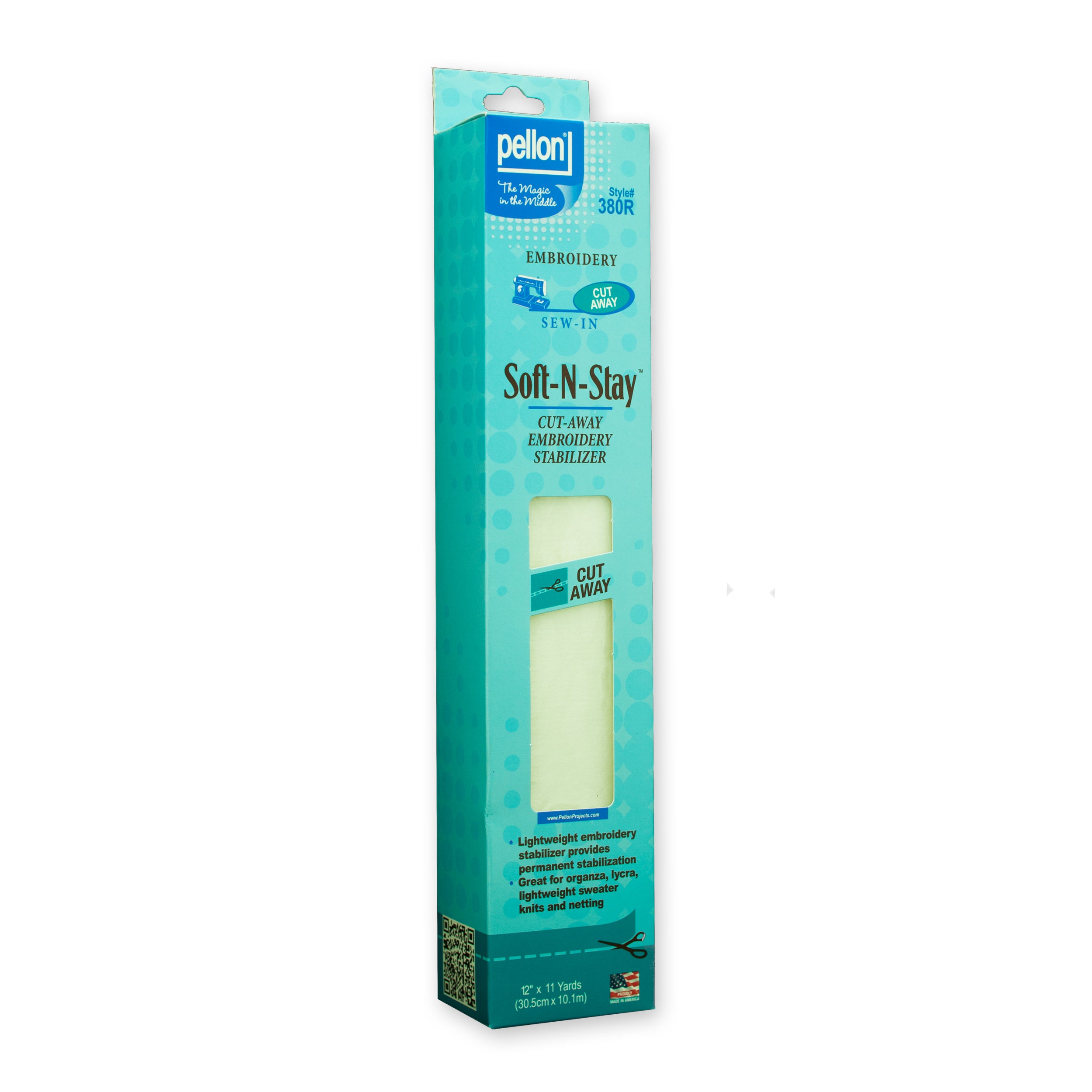 Pellon® 380 Soft-N-Stay™ Sew-In Stabilizer 12" x 11 yards Package. Color: White.