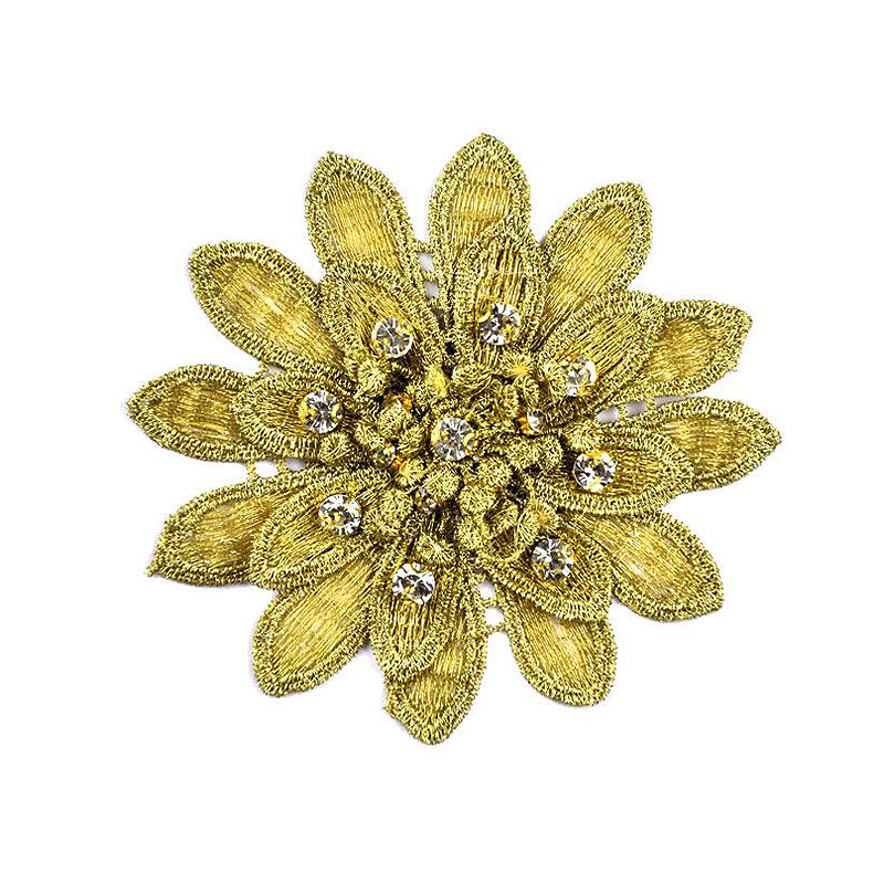 4-inch Gold Flower Trim with Rhinestone – 5 Yard Roll