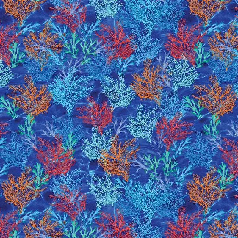 Blue Coral Reef Cotton Wideback Fabric ( 1 1/4 yard pack ) - Linda's Electric Quilters