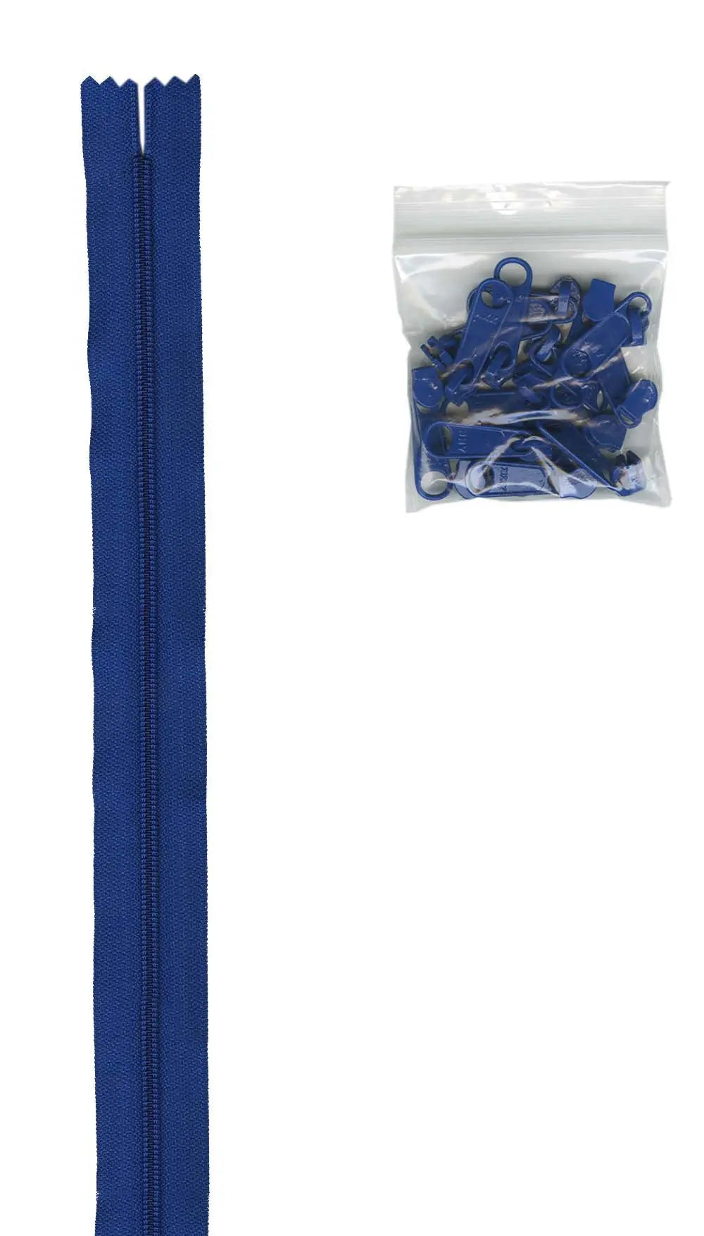 4 yards of 16mm #4.5 zipper chain and 16 Extra-Large Coordinated Pulls Bl Blue - Linda's Electric Quilters