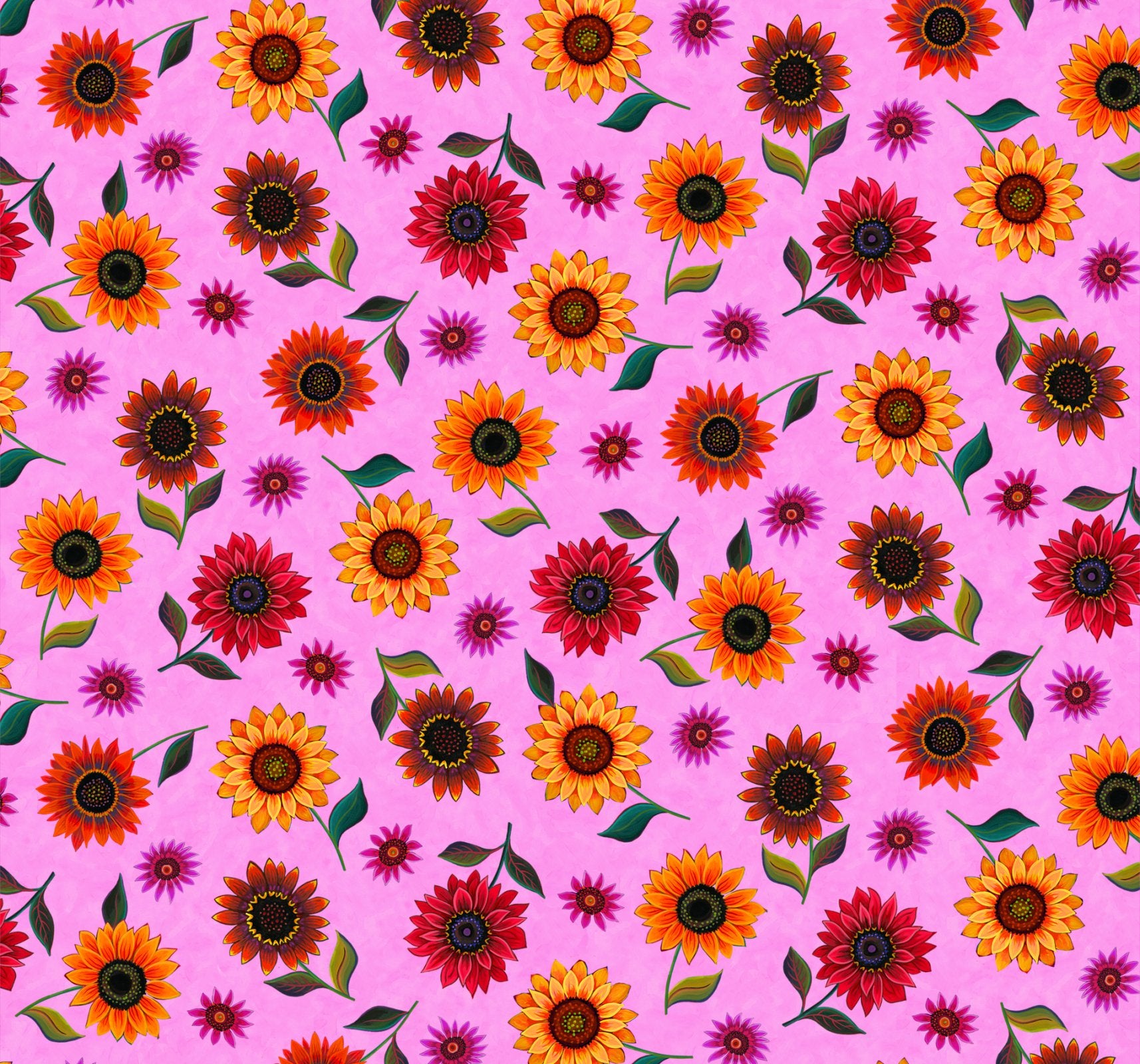 The Love of Sunflowers Pink Cotton 44"/45" Fabric Per Yard