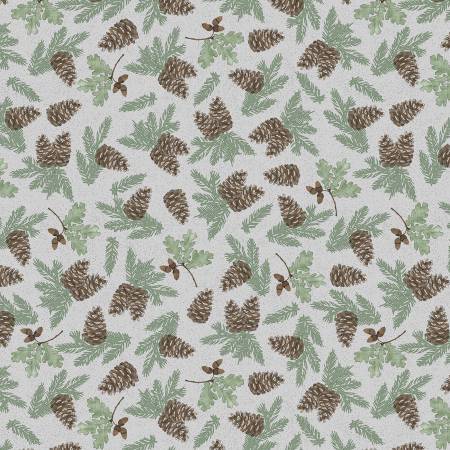 Wilmington Timberland Trails Pine Cone Toss quilting fabric in Gray