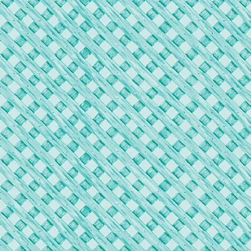 Green Trellis Medium Teal Cotton 44"/45" Fabric Per Yard - Linda's Electric Quilters