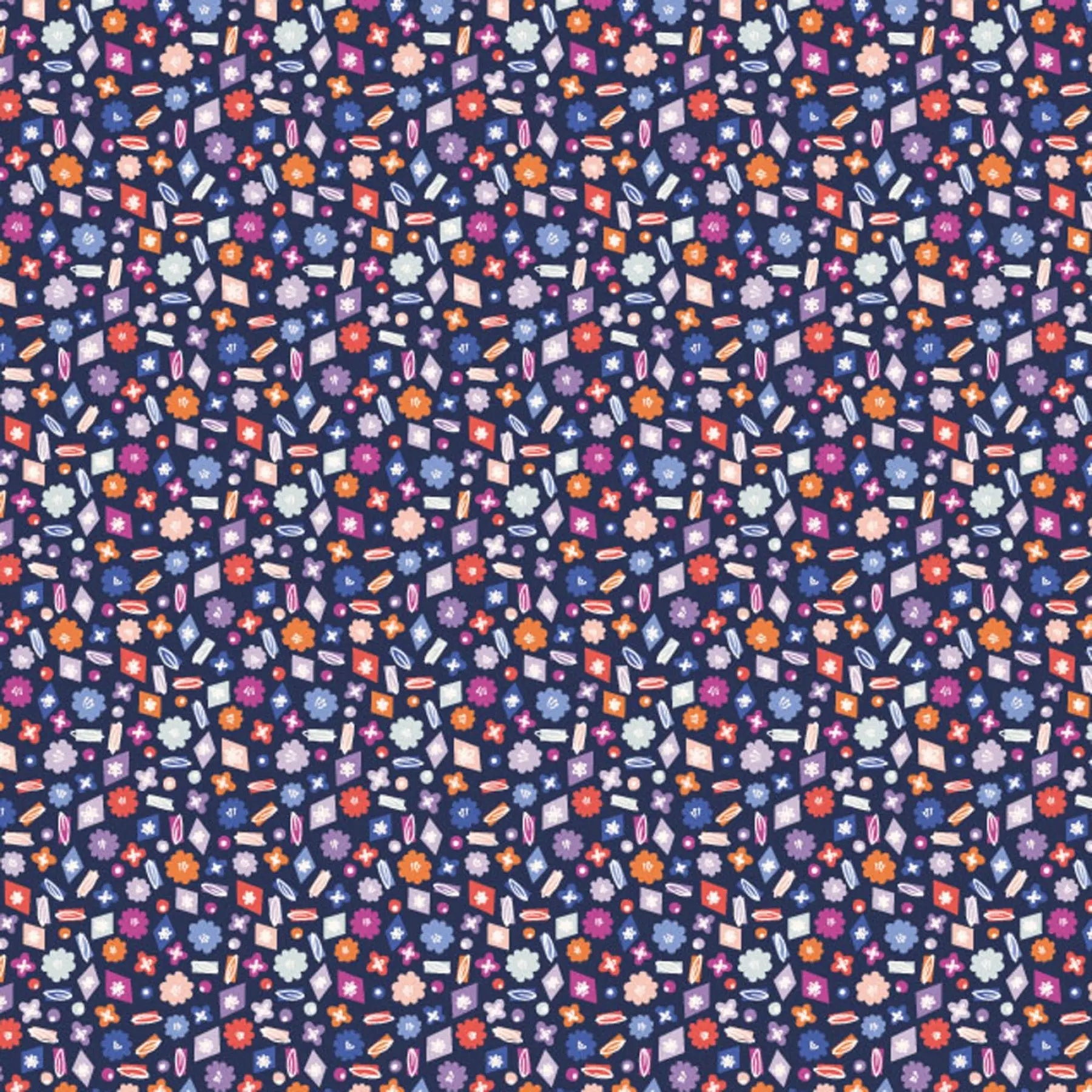 Navy Blue Sunday Flowers 44"/45" Fabric Per Yard - Linda's Electric Quilters