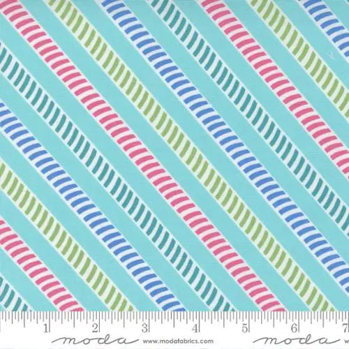 Multi Picnic Pop Awesome Stripes Aqua Blue 44"/45" Fabric Per Yard - Linda's Electric Quilters