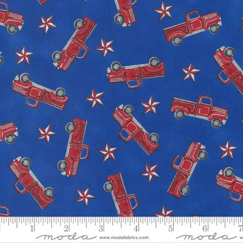 Blue All American Bunting Trucks 44"/45" Fabric Per Yard - Linda's Electric Quilters