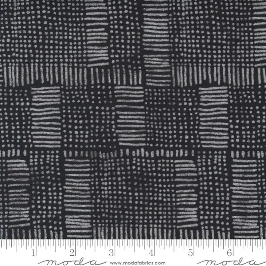 Black Silver Dash and Dot Whispers Trellis Metallic 44"/45" Fabric Per Yard