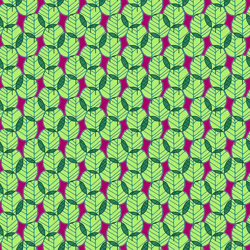 Green On Dark Pink Otter Romp Fan Leaves Cotton 44"/45" Fabric Per Yard - Linda's Electric Quilters