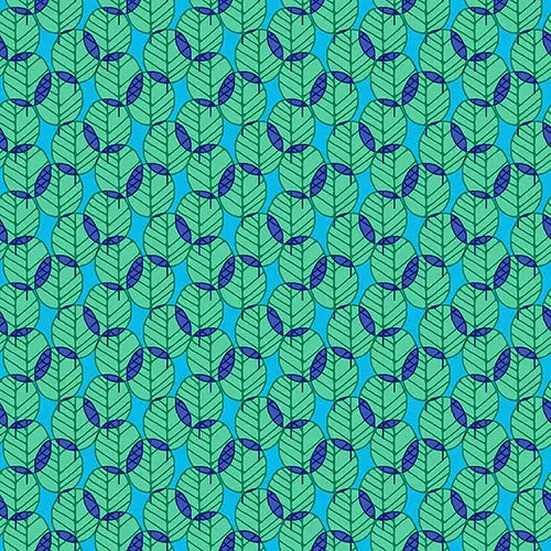 Green On Blue Otter Romp Fan Leaves Cotton 44"/45" Fabric Per Yard - Linda's Electric Quilters