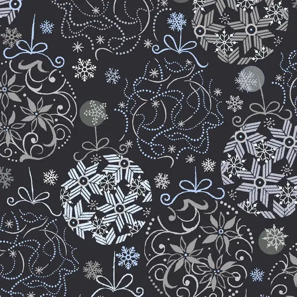 Black Bulbs Blue Holiday Cotton 44"/45" Fabric Per Yard - Linda's Electric Quilters