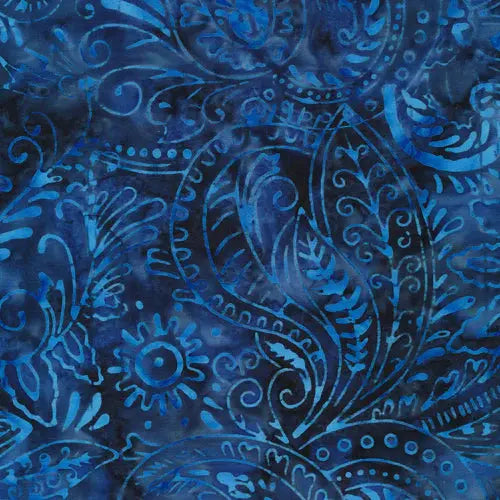 Blue Navy Paisley Batik Cotton 44"/45" Fabric Per Yard - Linda's Electric Quilters