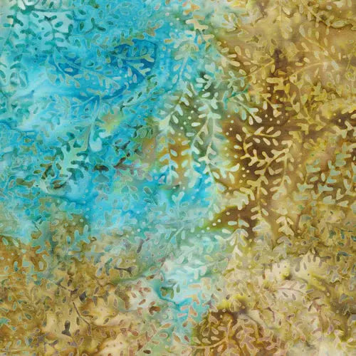 Blue And Brown Grotto Branches Batik Cotton 44"/45" Fabric Per Yard - Linda's Electric Quilters