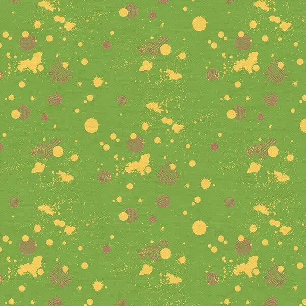 Green Olive On Your Mark Ink Splats Cotton 44"/45" Fabric Per Yard - Linda's Electric Quilters