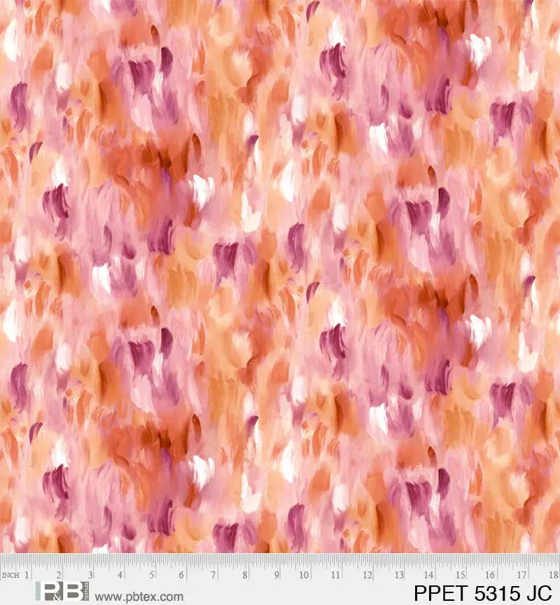 Orange and Pink Painted Petals 44"/45" Fabric Per Yard - Linda's Electric Quilters