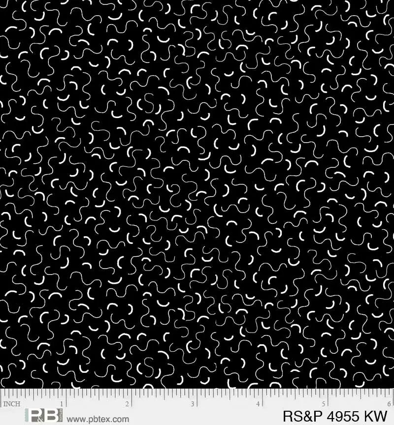 Black Squiggly Lines Salt & Pepper 44"/45" Fabric Per Yard - Linda's Electric Quilters